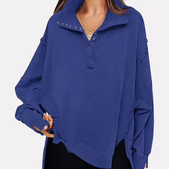 Oversized Blue Womens Pullover Top  Size S - Picture 1 of 7